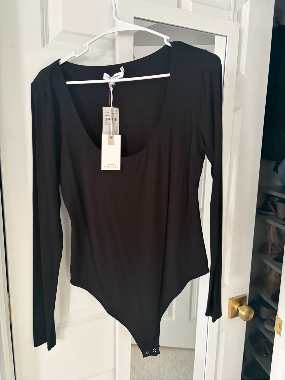 Good American Black Long Sleeve Scoop-Neck Bodysuit